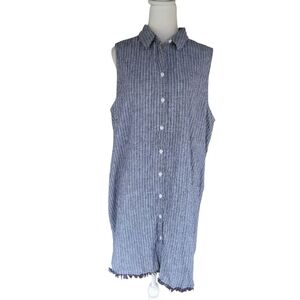 BeachLunchLounge Mini Length Button Up Chambray White Pinstripe Dress Size Large